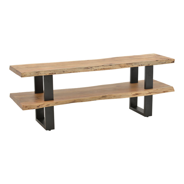 Dulap TV cu spatiu de depozitare Fuji, Lemn masiv de acacia, Natur, 140x40x52 cm