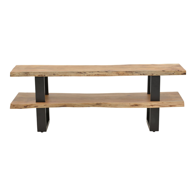 Dulap TV cu spatiu de depozitare Fuji, Lemn masiv de acacia, Natur, 140x40x52 cm