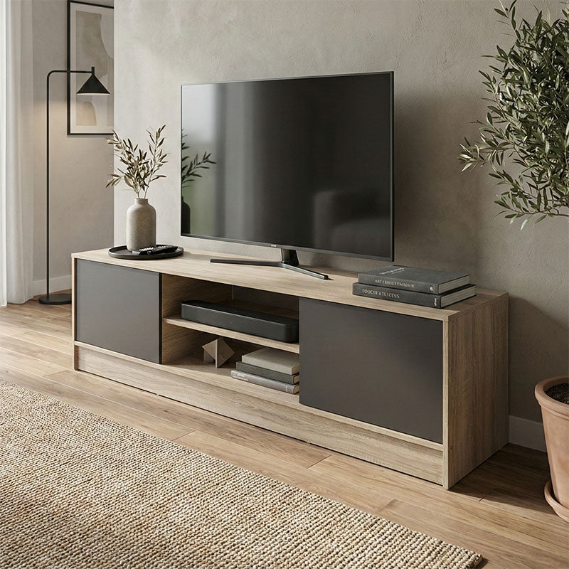 Comoda TV Sasa, Pal melaminat, 150x35x42 cm - Sonoma-Antracit