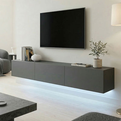 comoda TV Dulap TV de perete cu LED Rival, stil modern, material antracit, dimensiuni 180x35x30cm