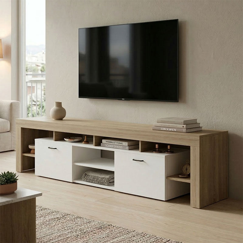 Dulap TV multifunctional Sonoma-White, Modern, Pal, 210x40x50 cm
