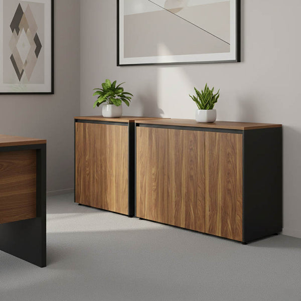 Dulapuri de birou joase cu rafturi Oscar, Lemn, Nuc, 200x40x80 cm
