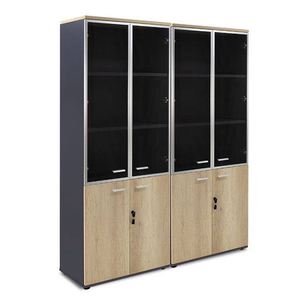 Dulapuri Lotus cu 2 usi din sticla/lemn, stejar-Gri inchis, 160x45x180 cm