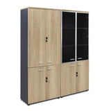 Dulapuri Lotus cu 4 usi din sticla/lemn, Stejar-Gri inchis, 160x45x180 cm