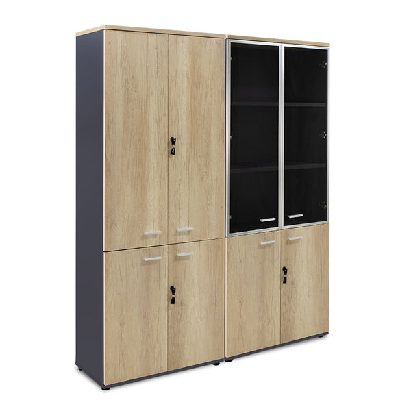 Dulapuri Lotus cu 4 usi din sticla/lemn, Stejar-Gri inchis, 160x45x180 cm
