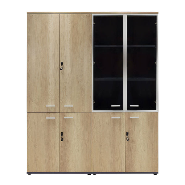 Dulapuri Lotus cu 4 usi din sticla/lemn, Stejar-Gri inchis, 160x45x180 cm