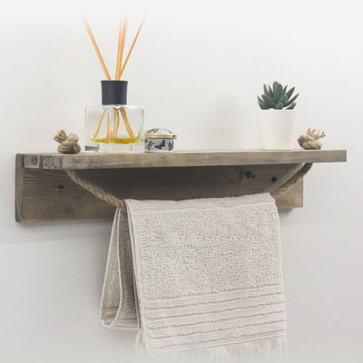 Etajera baie cu suport prosop Sidra lemn nuc, antic gri, 50x9x10 cm, imagine suplimentara