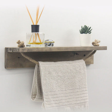 Etajera baie cu suport prosop Sidra lemn nuc, antic gri, 50x9x10 cm