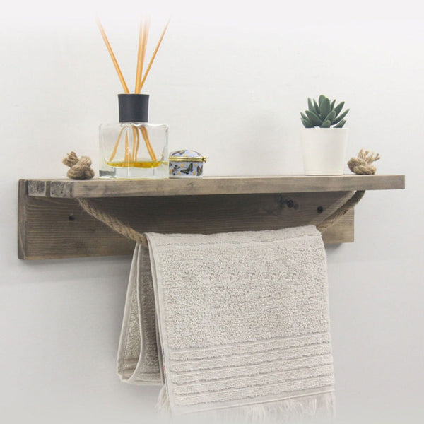 Etajera baie cu suport prosop Sidra lemn nuc, antic gri, 50x9x10 cm