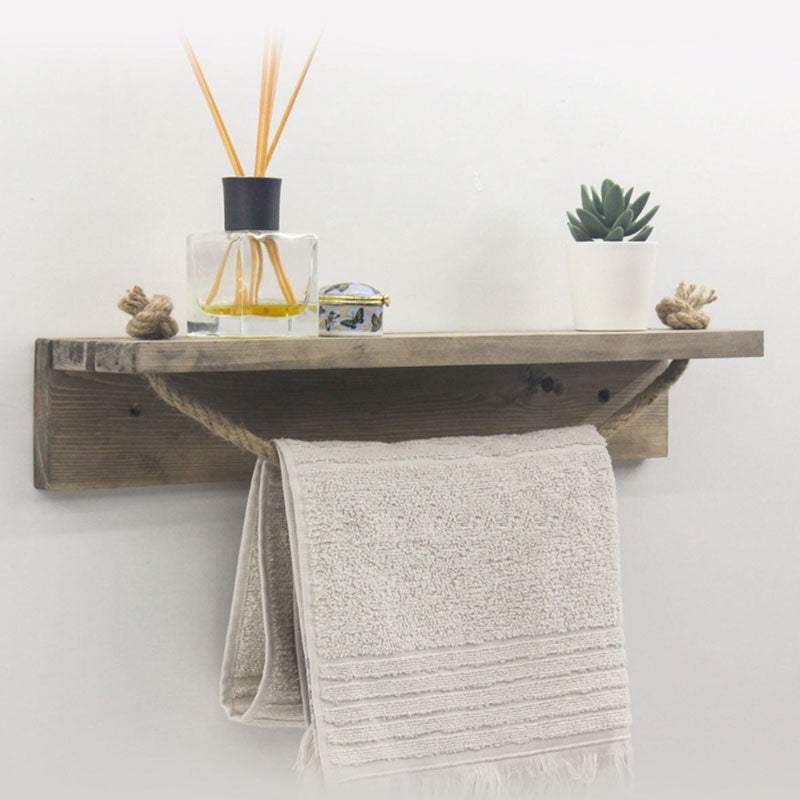 Etajera baie cu suport prosop Sidra lemn nuc, antic gri, 50x9x10 cm, imagine suplimentara