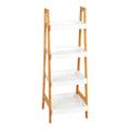 Accesorii Baie Etajeră cu rafturi Leby, Bambus, Alb-Natural, 35x34x98 cm