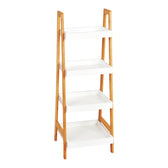 Accesorii Baie Etajeră cu rafturi Leby, Bambus, Alb-Natural, 35x34x98 cm