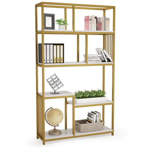 Biblioteca Denver Auriu, Finisaj Marmura, Alba, 100x30x160 cm