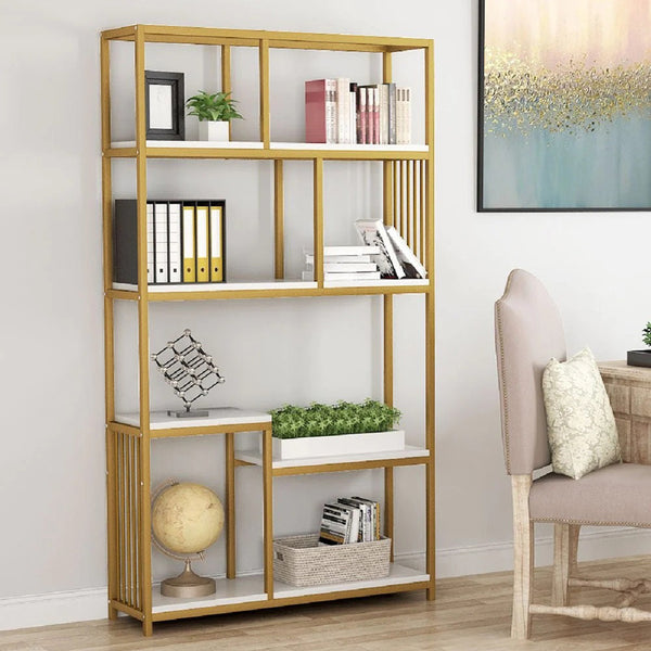 Biblioteca Denver Auriu, Finisaj Marmura, Alba, 100x30x160 cm