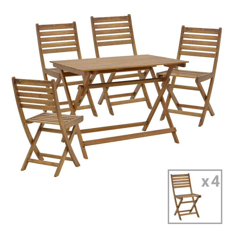 Fatel-Jaybo set de 5 mese pliabile din lemn masiv de salcâm, Natur, 100x65x72 cm