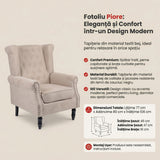 Fotoliu confortabil Piore, Stil Modern, Material tesatura Bej și Lemn de Cauciuc Negru, Dimensiuni 77x80x106 cm