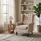 Fotoliu confortabil Piore, Stil Modern, Material tesatura Bej și Lemn de Cauciuc Negru, Dimensiuni 77x80x106 cm