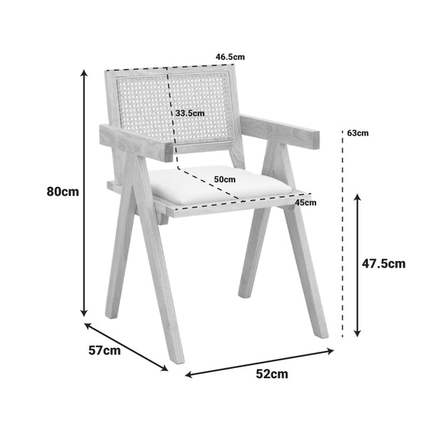 Fotoliu cu design elegant Winslow, Lemn de Rubberwood, Alb, 51x54x80 cm