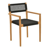 scaun Fotoliu cu structură din lemn de teak, șnur negru, 54x52x80 cm