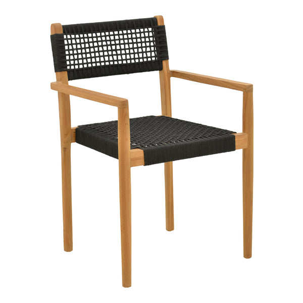 Fotoliu cu structură din lemn de teak, șnur, negru, 54x52x80 cm