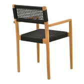 Fotoliu cu structură din lemn de teak, șnur, negru, 54x52x80 cm, detaliu produs