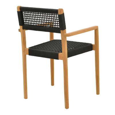 Fotoliu cu structură din lemn de teak, șnur, negru, 54x52x80 cm, detaliu produs
