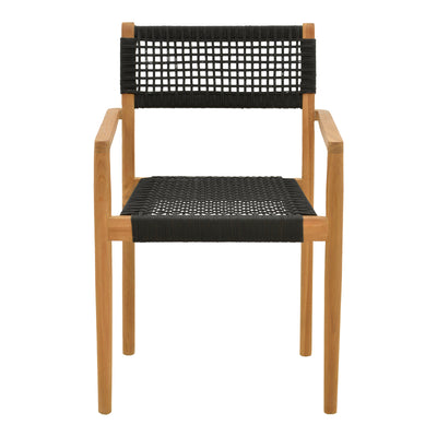 Fotoliu cu structură din lemn de teak, șnur, negru, 54x52x80 cm, foto produs