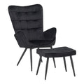 Fotoliu cu taburet Dorita catifea neagra, 68x76x103 cm