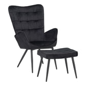 Fotoliu cu taburet Dorita catifea neagra, 68x76x103 cm