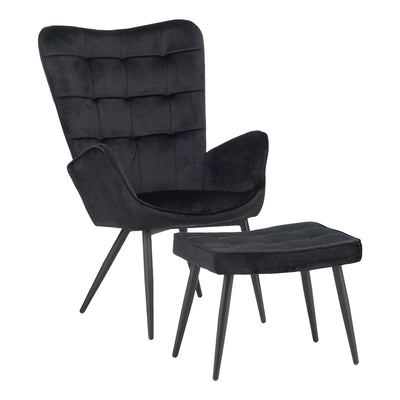 Fotoliu cu taburet Dorita catifea neagra, 68x76x103 cm