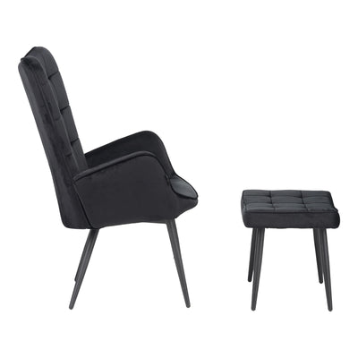 Fotoliu cu taburet Dorita catifea, neagra, 68x76x103 cm, detaliu produs