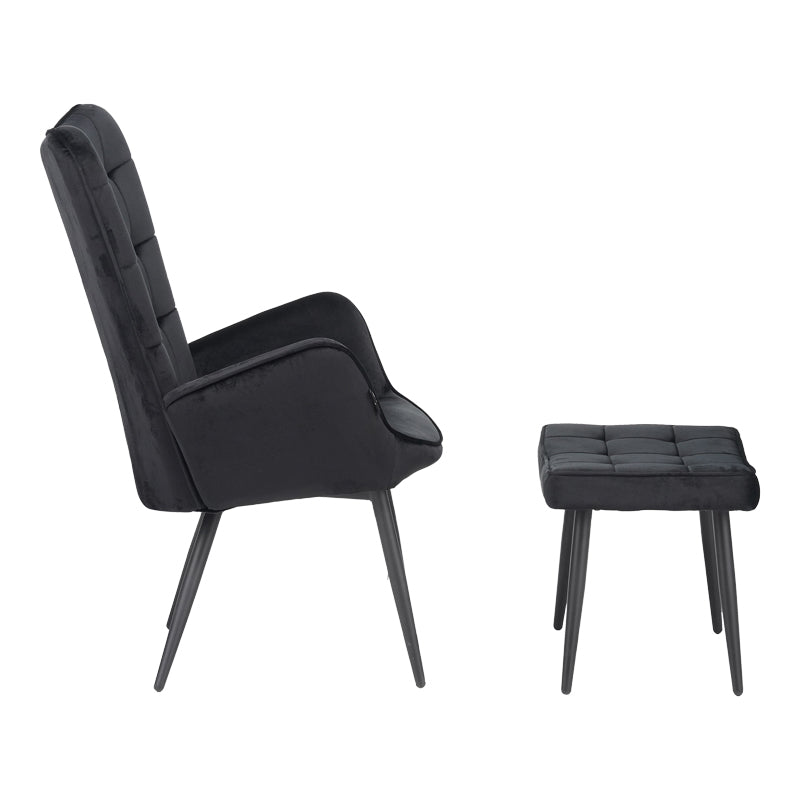Fotoliu cu taburet Dorita catifea, neagra, 68x76x103 cm, detaliu produs