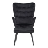 Fotoliu cu taburet Dorita catifea, neagra, 68x76x103 cm, perspectiva suplimentara
