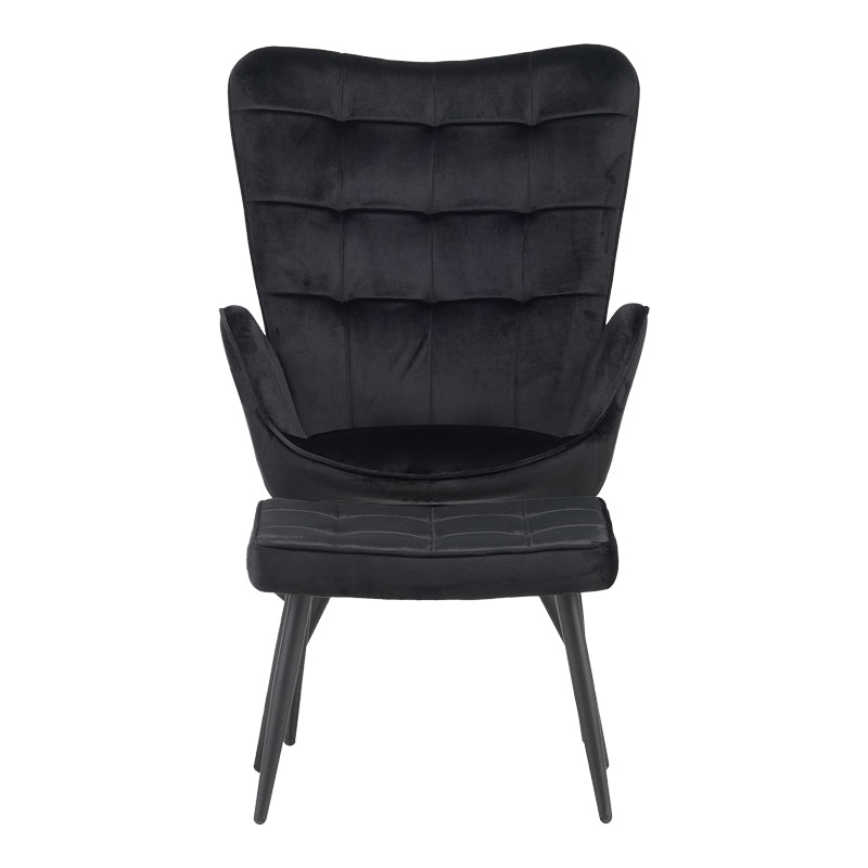 Fotoliu cu taburet Dorita catifea, neagra, 68x76x103 cm, perspectiva suplimentara