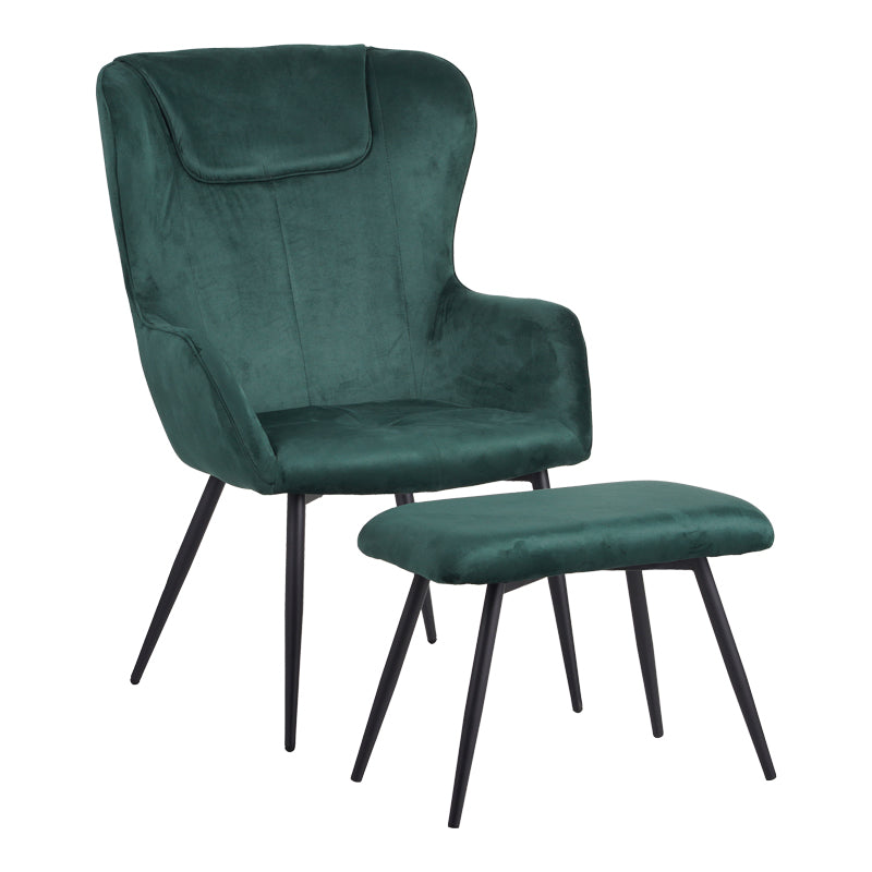 Fotoliu cu taburet Rueda, Verde inchis, 71x66x99 cm