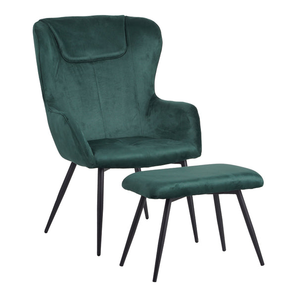 Fotoliu cu taburet Rueda, Verde inchis, 71x66x99 cm