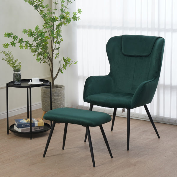 Fotoliu cu taburet Rueda, Verde inchis, 71x66x99 cm