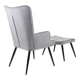 Fotoliu cu taburet Siella, catifea gri, picioare metal, negru, 59x67x94 cm