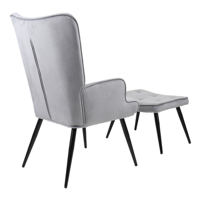 Fotoliu cu taburet Siella, catifea gri, picioare metal, negru, 59x67x94 cm, imagine suplimentara