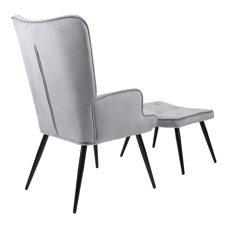 Fotoliu cu taburet Siella, catifea gri, picioare metal, negru, 59x67x94 cm, imagine suplimentara
