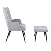 Fotoliu cu taburet Siella, catifea gri, picioare metal, negru, 59x67x94 cm, detaliu produs