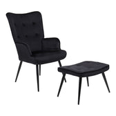 Fotoliu cu taburet Siella, Negru, Catifea, metal, 59x67x94 cm