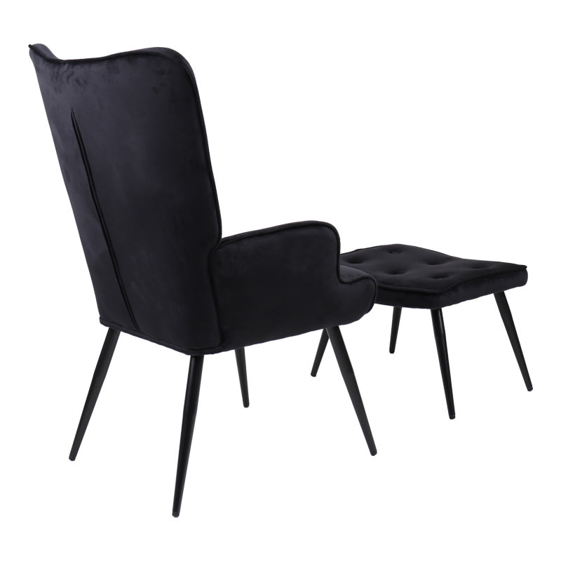 Fotoliu cu taburet Siella, Catifea, metal, Negru, 59x67x94 cm