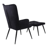 Fotoliu cu taburet Siella, Catifea, metal, Negru, 59x67x94 cm