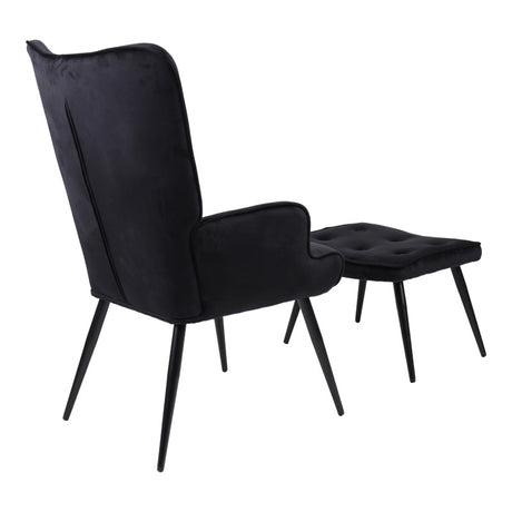 Fotoliu cu taburet Siella, Catifea, metal, Negru, 59x67x94 cm