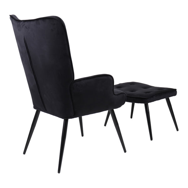 Fotoliu cu taburet Siella, Catifea, metal, Negru, 59x67x94 cm