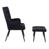 Fotoliu cu taburet Siella, Negru, Catifea, metal, 59x67x94 cm, detaliu produs