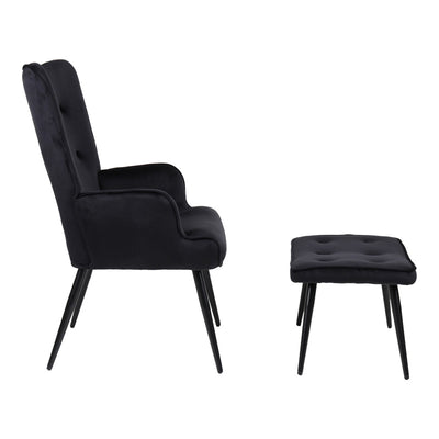 Fotoliu cu taburet Siella, Negru, Catifea, metal, 59x67x94 cm, detaliu produs