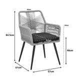 Fotoliu de exterior cu structură metalică Andros, Aluminiu și sfoară, Negru - Bej, 57x61x84 cm