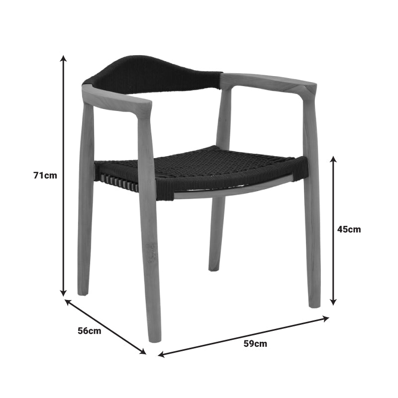 Fotoliu exterior Ganny, lemn de tec si franghie PE, 59x56x71 cm - Negru